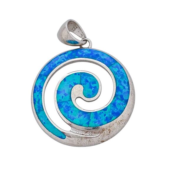Blue Opal Spiral Pendant | Sterling Silver 925 - Picture 2 of 9